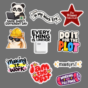 Cute motivational mini sticker sheet with panda, funny quotes, productivity designs, and positive messages
